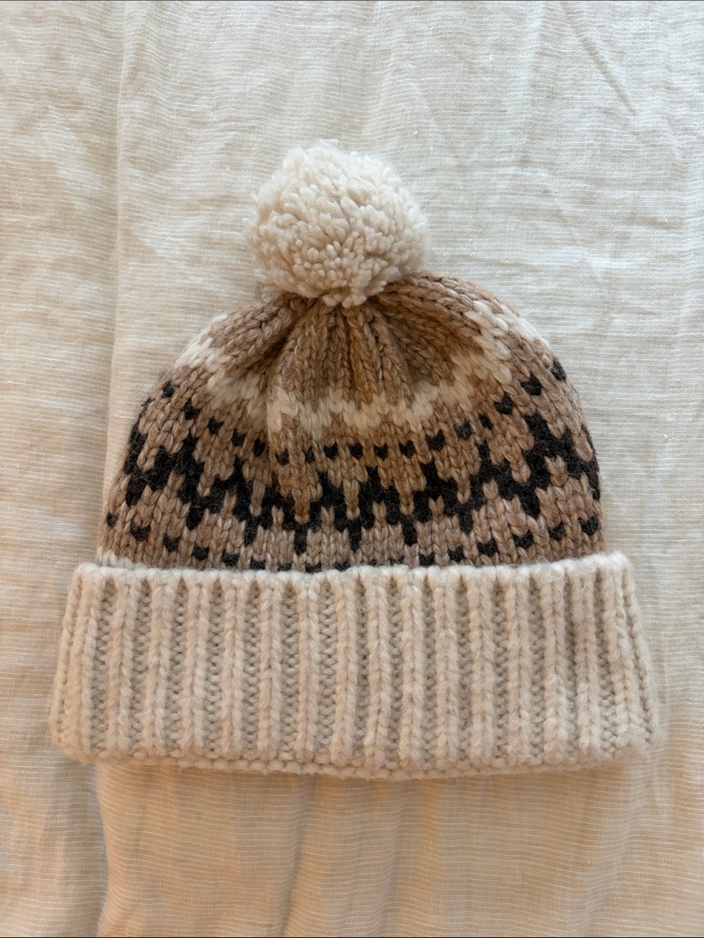 Cozy Knit Pom Beanie in Cream and Brown